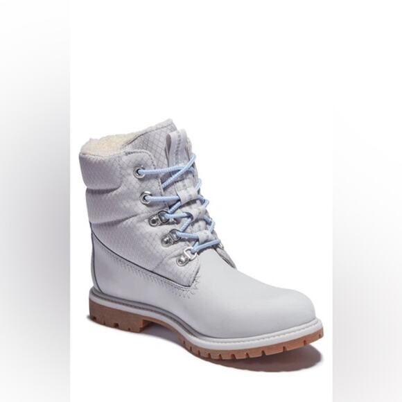 Timberland Puffer Boot in Light Grey Nubuck Blue Size 8.5 NWT - Picture 2 of 12